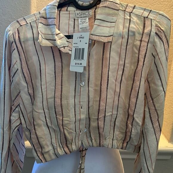L Space Womens Small Play It Cool Top Beige Coral Stripe Wrap Cruise Wear NWT - Picture 3 of 5